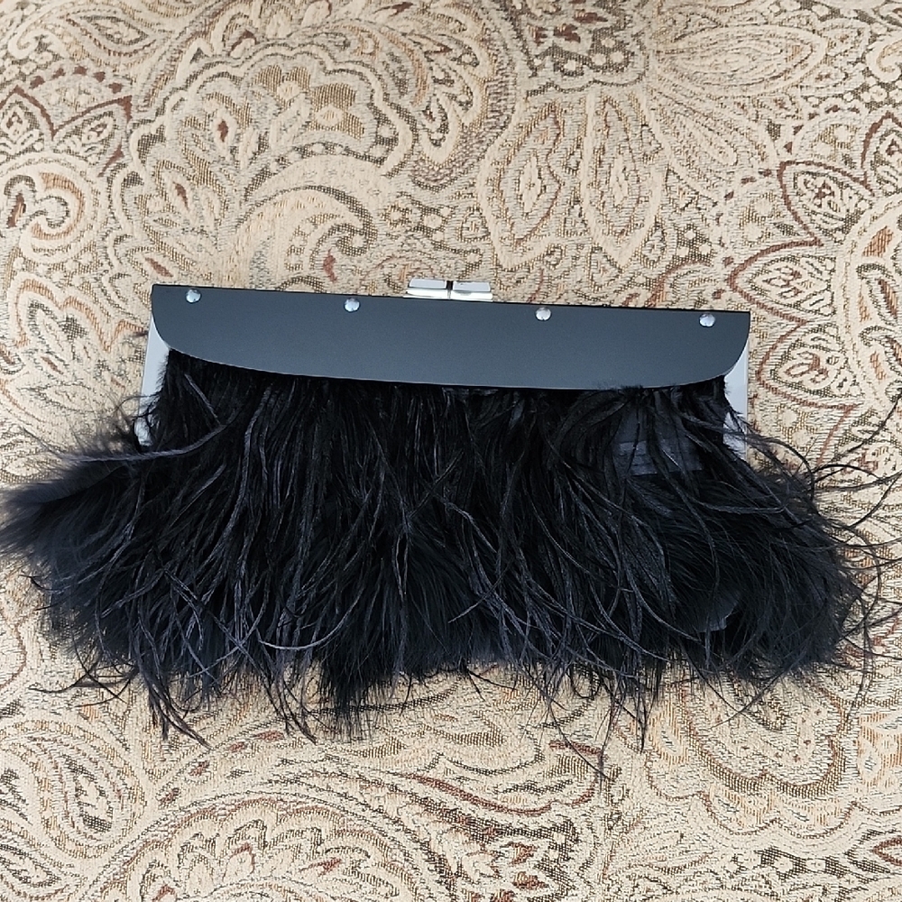 BCBGMaxAzria PORTIA Black Feather Clutch